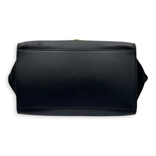 Trapeze Medium Black Top Handle Bag in Calfskin, Gold hardware