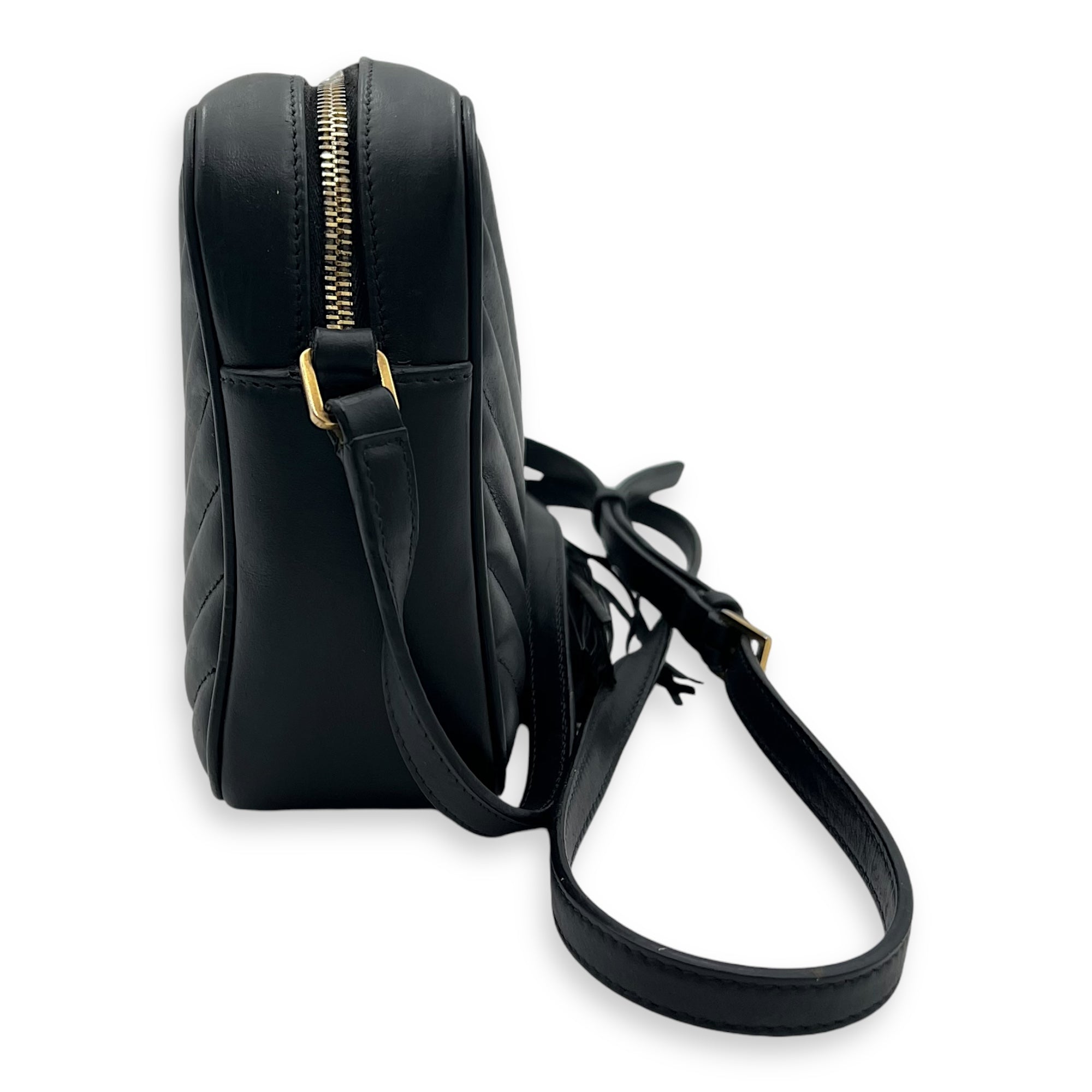 Lou Crossbody Bag Medium Black in Calfskin, Gold hardware