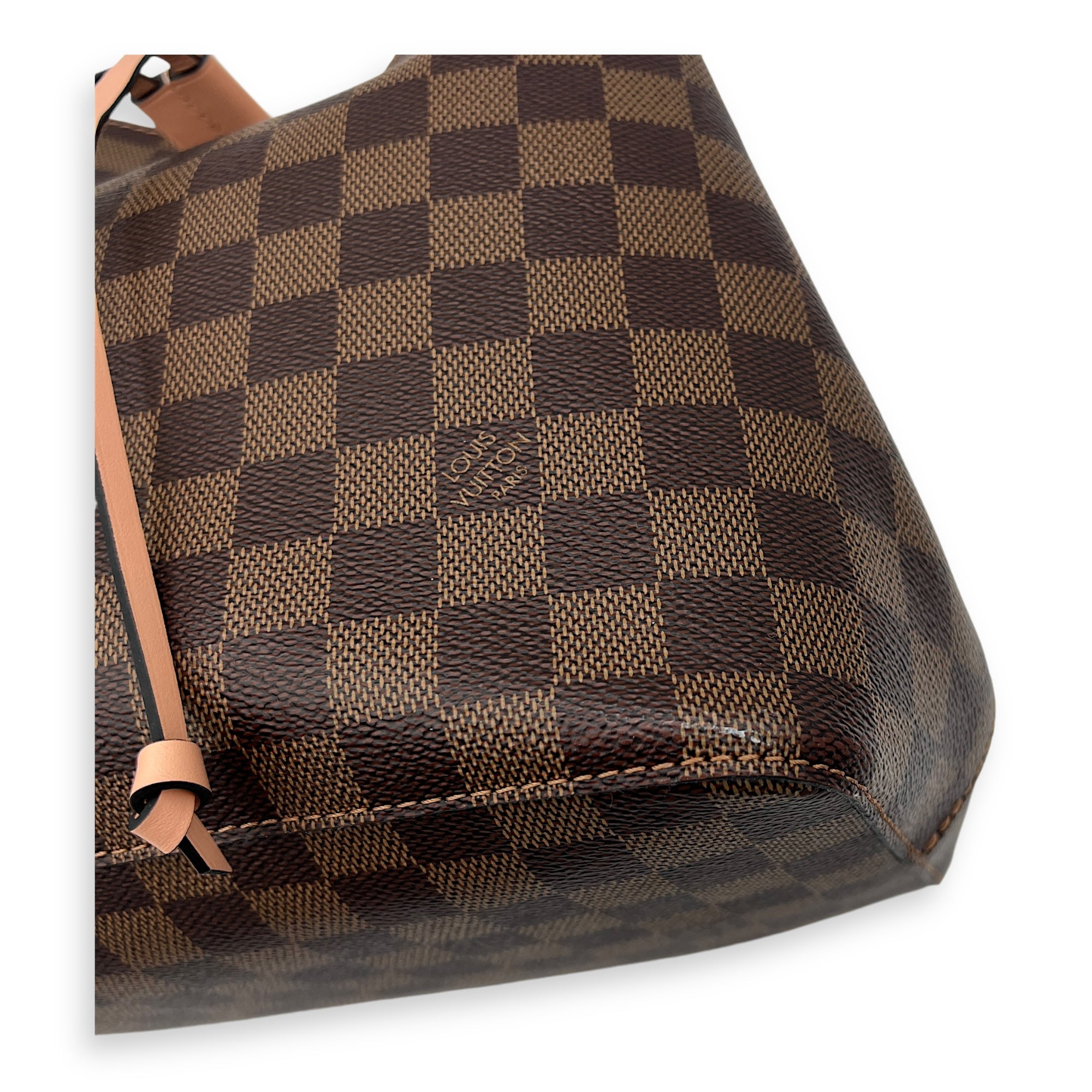 NeoNoe MM Damier Ebene Bucket Bag in Coated Canvas, Gold hardware