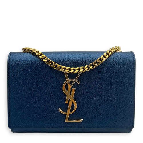 Kate Mini Blue Crossbody Bag in Calfskin, Gold hardware