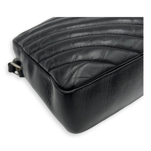 Lou Crossbody Bag Black in Calfskin, Silver hardware