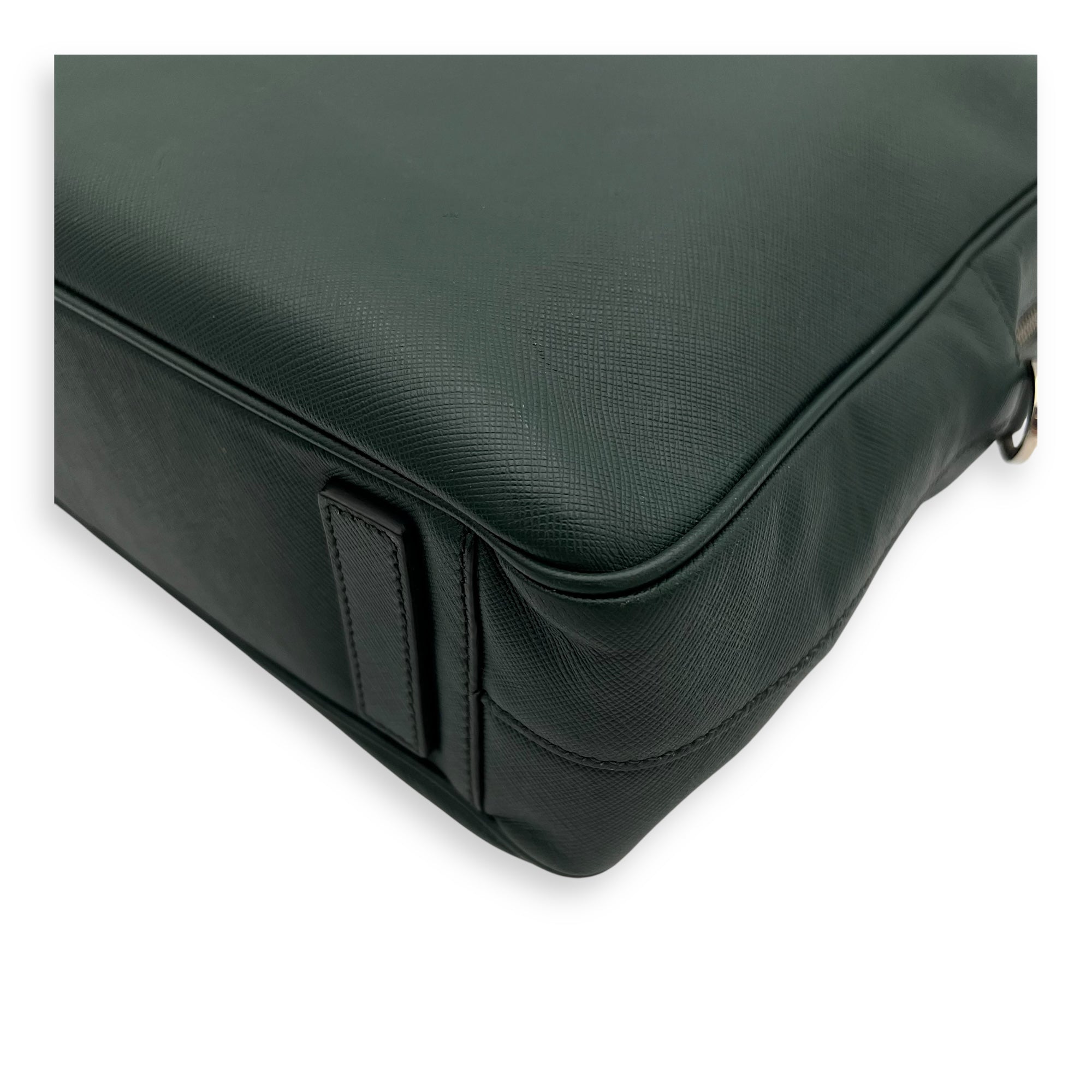 Prada Travel Line Large Green Brief case in Saffiano Leather, Silver hardware_10