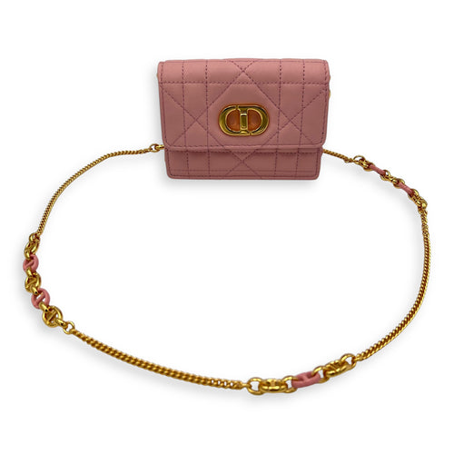 Christian Dior Caro Wallet On Chain Pink in Lambskin, Gold hardware_11