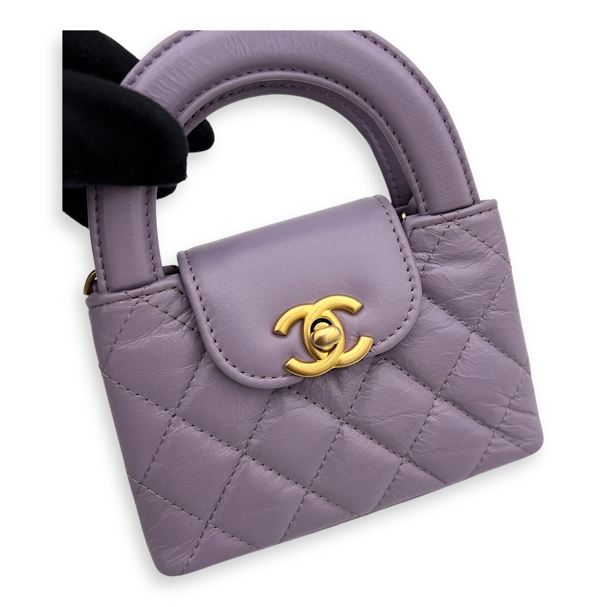 Chanel Kelly Nano Purple Top Handle Bag in Calfskin, Gold hardware_7