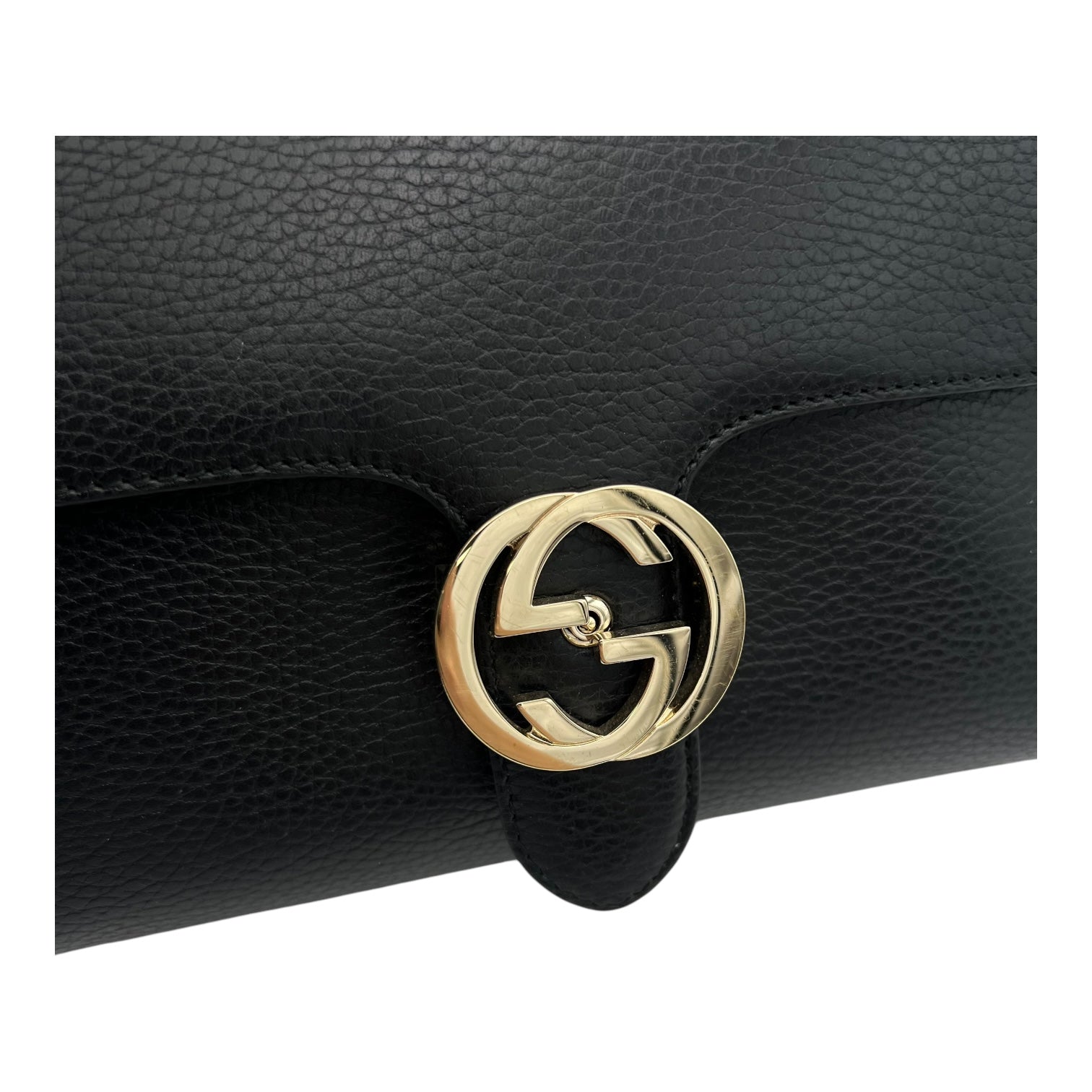 Gucci Interlocking G Top Handle Bag Black in Calfskin, Gold hardware_8