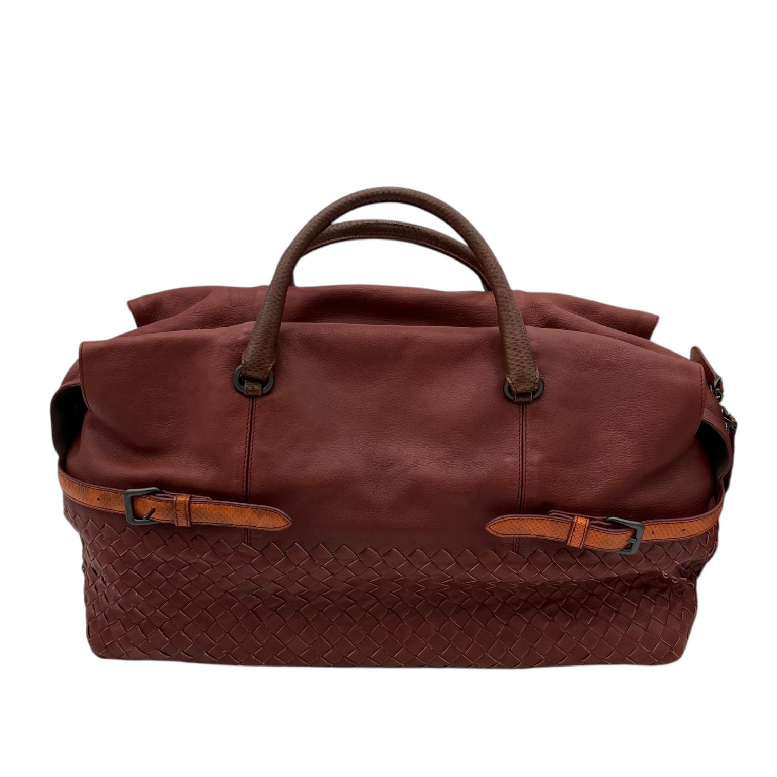 Bottega Veneta Intrecciato Duffle Bag Red in Calfskin, Gunmetal hardware_2