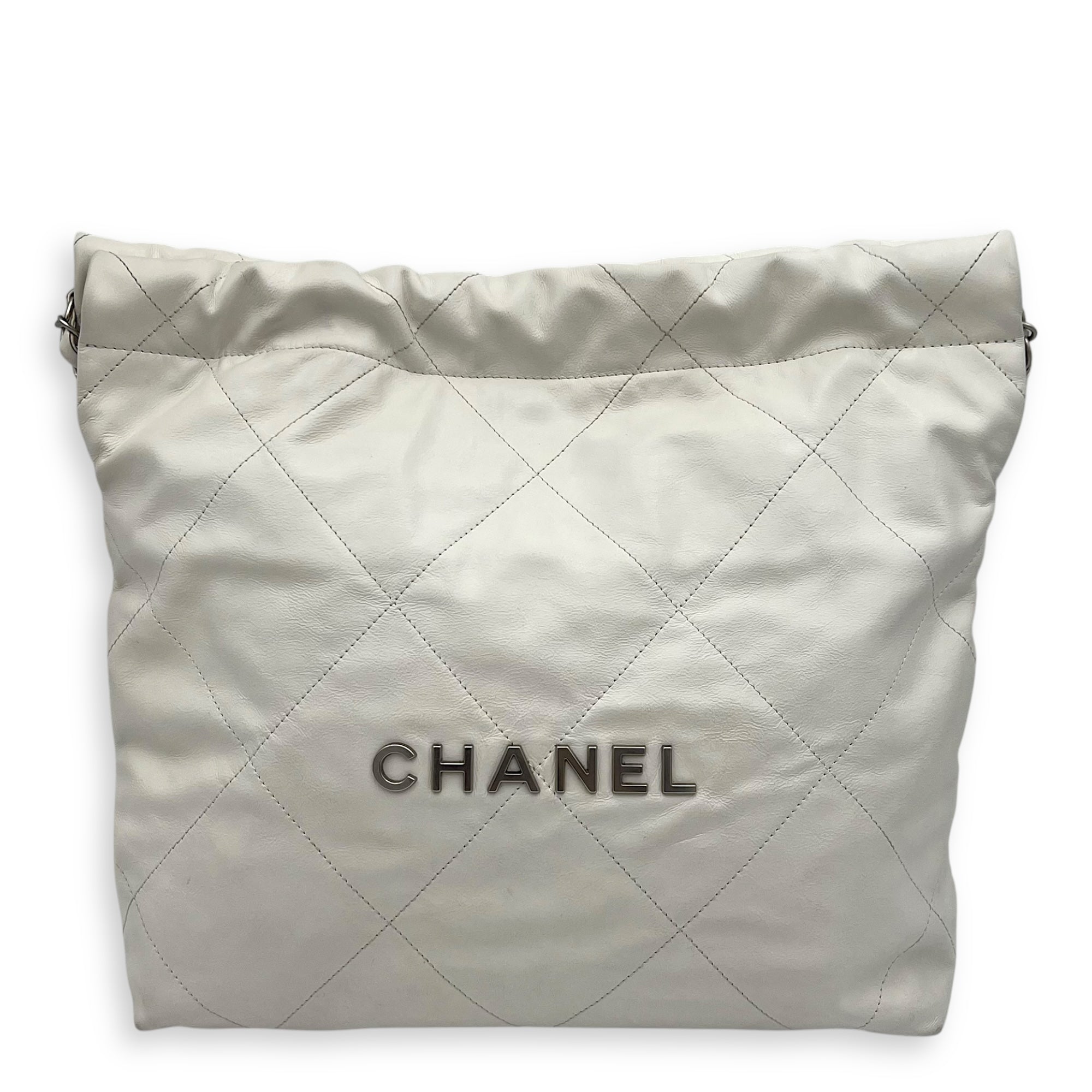 Chanel 22 Tote Tote Bag Small White in Calfskin, Silver hardware_1