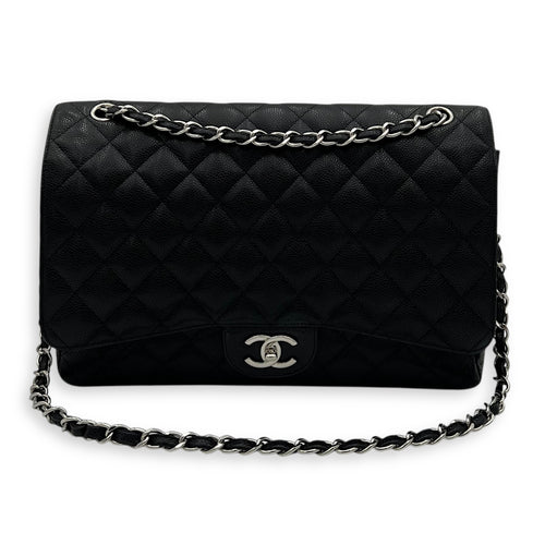 Chanel Classic Double Flap Maxi Black Shoulder Bag in Caviar Leather, Silver hardware_15