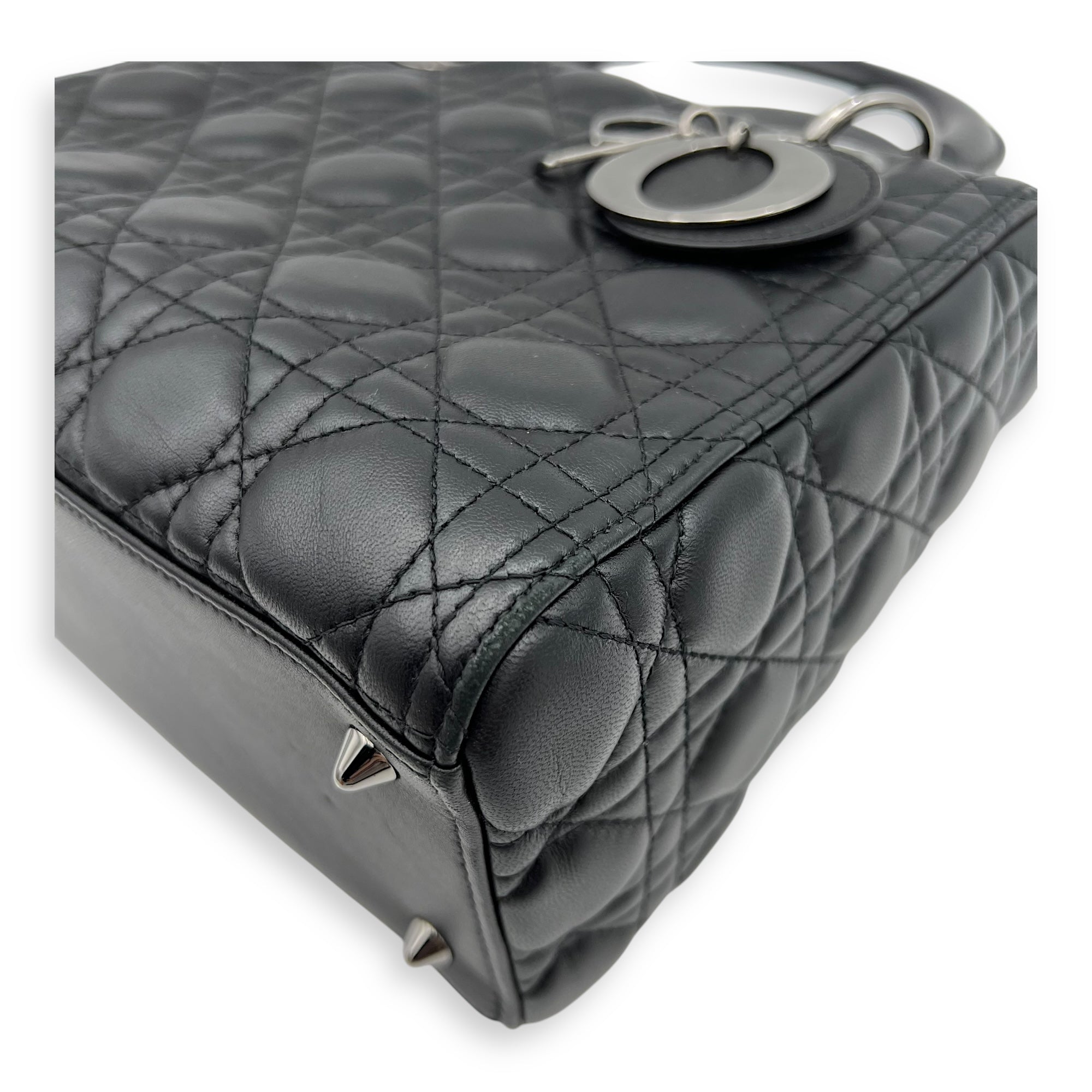 Christian Dior Lady Dior Medium Black Top Handle Bag in Calfskin, Gunmetal hardware_8