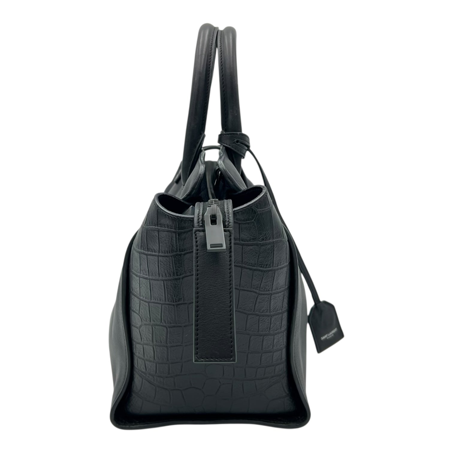 Saint Laurent Cabas Top Handle Bag Black in Calfskin, Lacquered Metal hardware_3