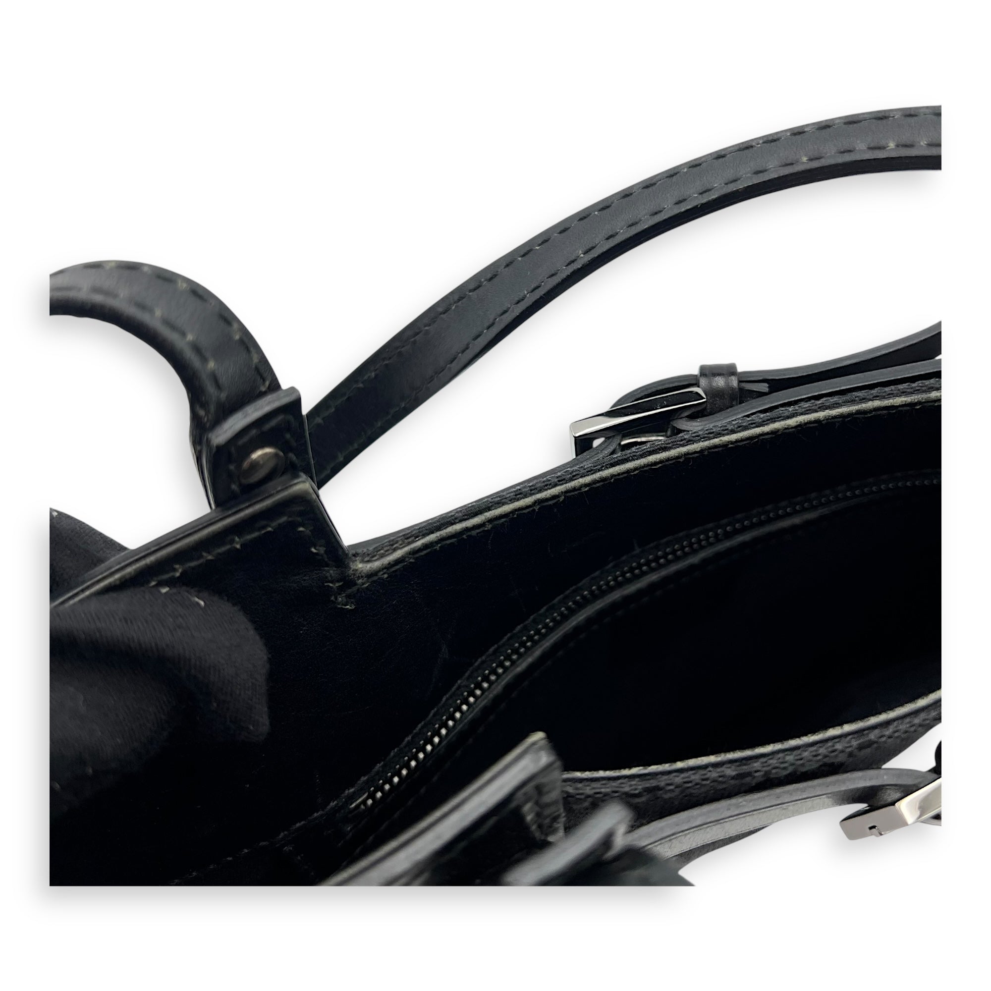 Gucci GG Top Handle Bag Black in Canvas, Silver hardware_10