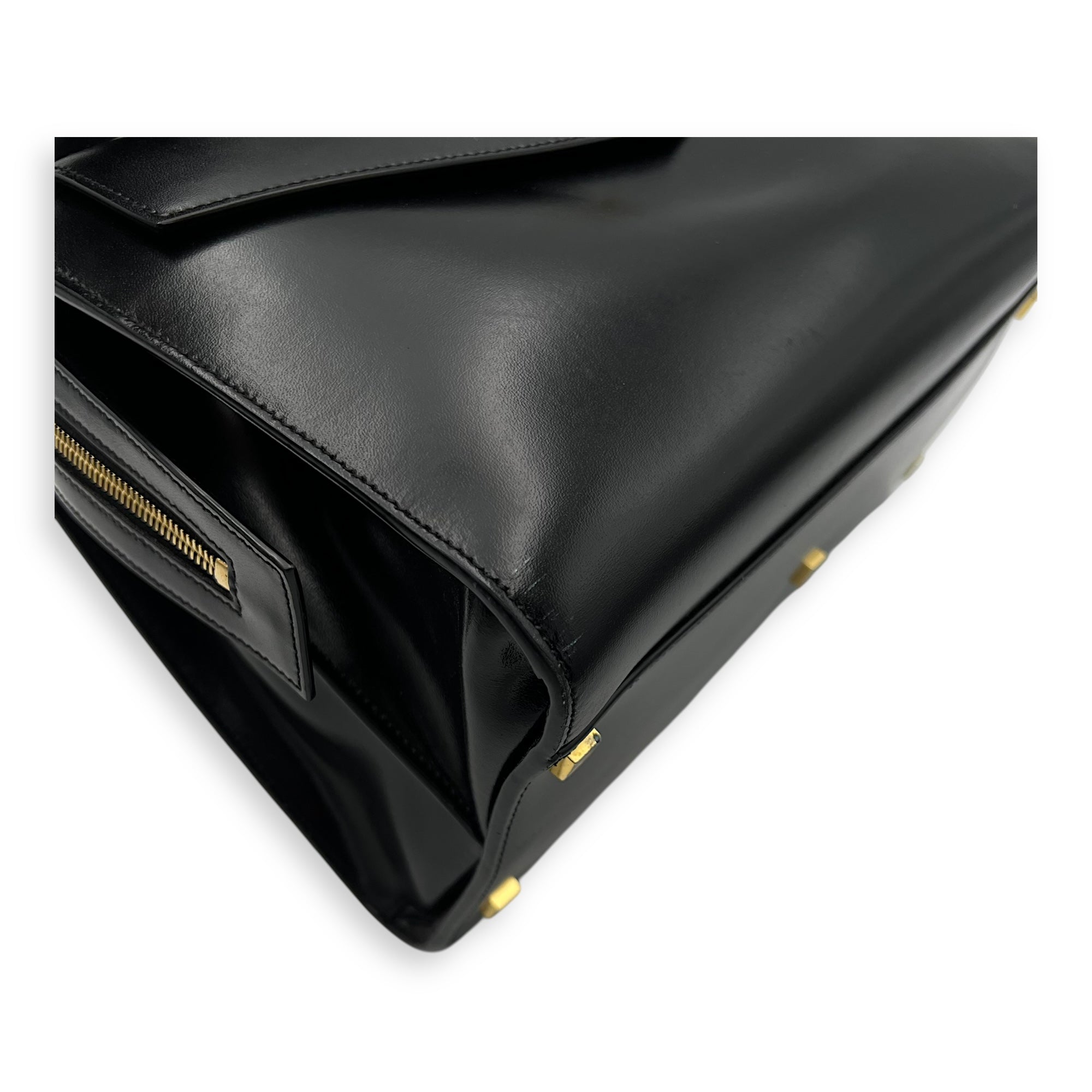Saint Laurent Uptown Top Handle Bag Black in Calfskin, Gold hardware_8
