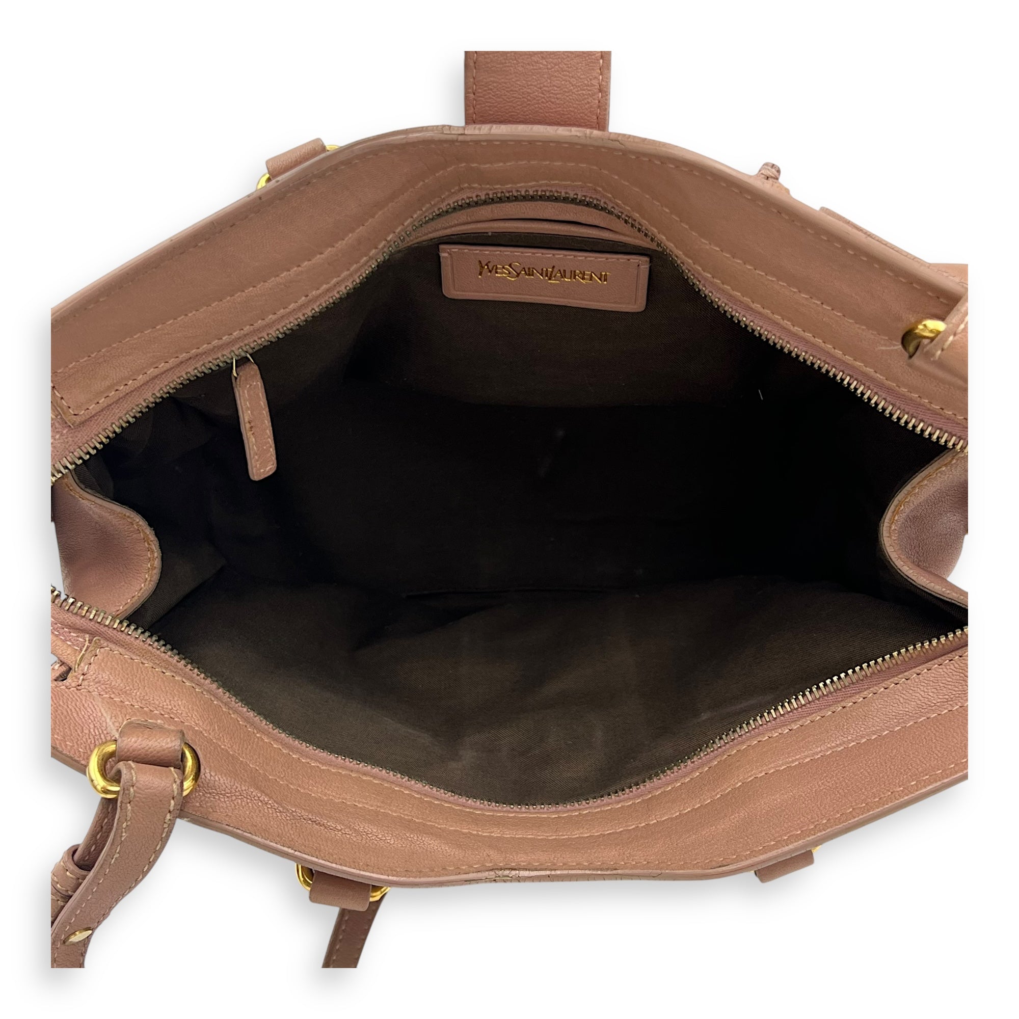 Saint Laurent Cabas Top Handle Bag Pink in Calfskin, Gold hardware_6