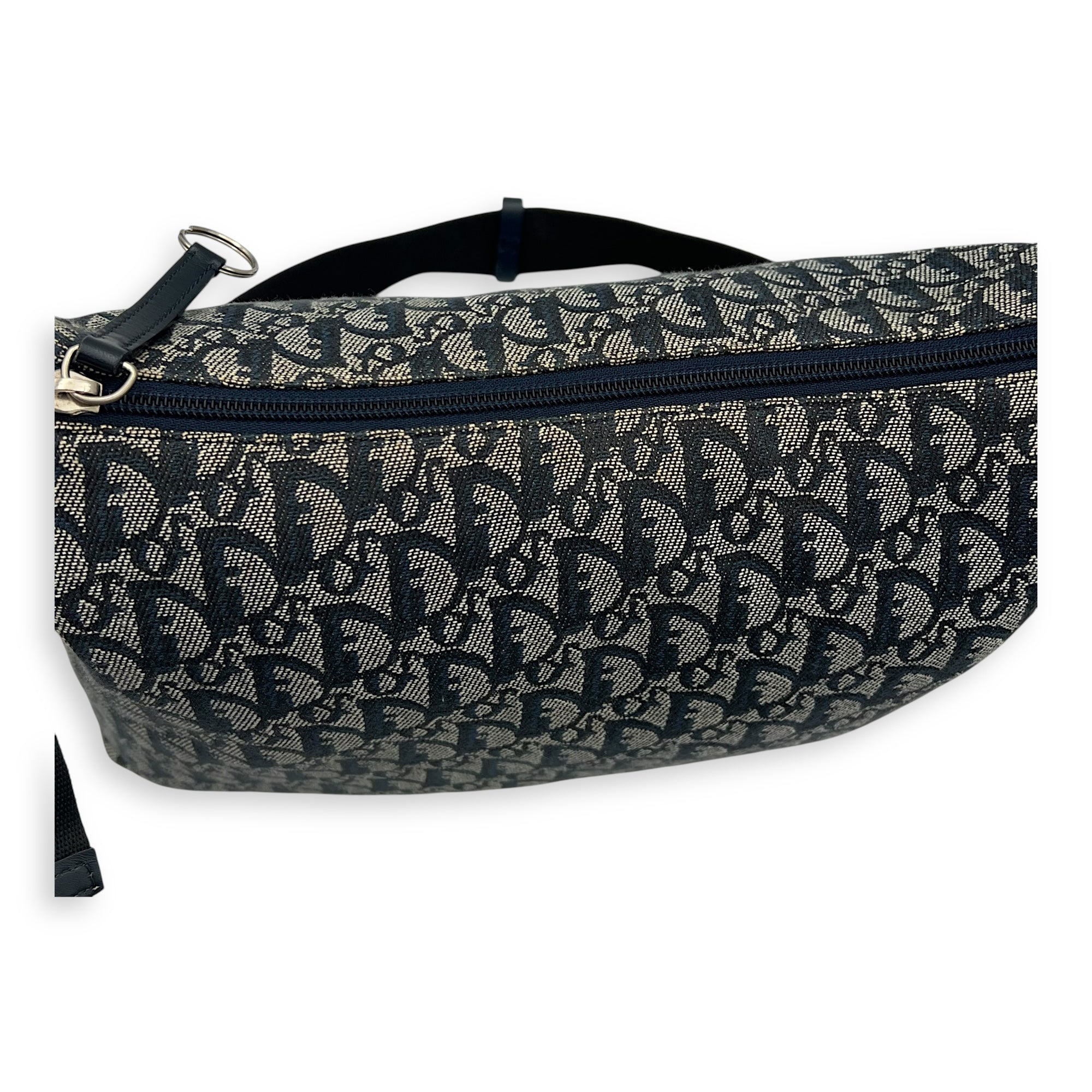 Christian Dior Oblique Crossbody Bag Blue in Jacquard, Silver hardware_8