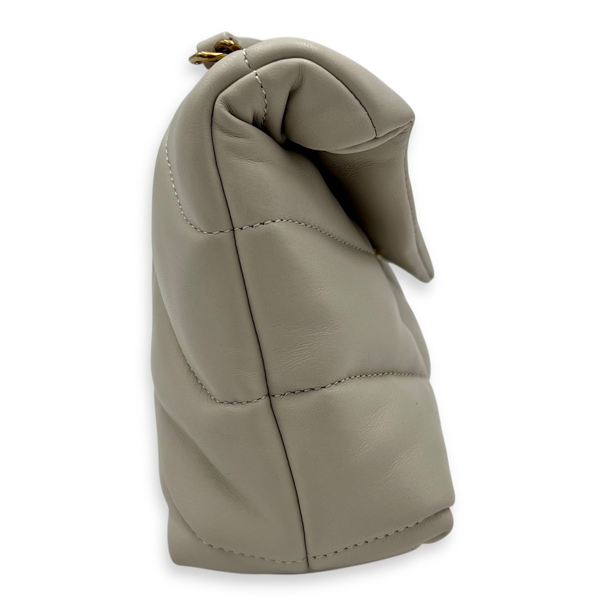Saint Laurent Puffer Shoulder Bag Toy Ecru in Lambskin, Brushed Gold hardware_3