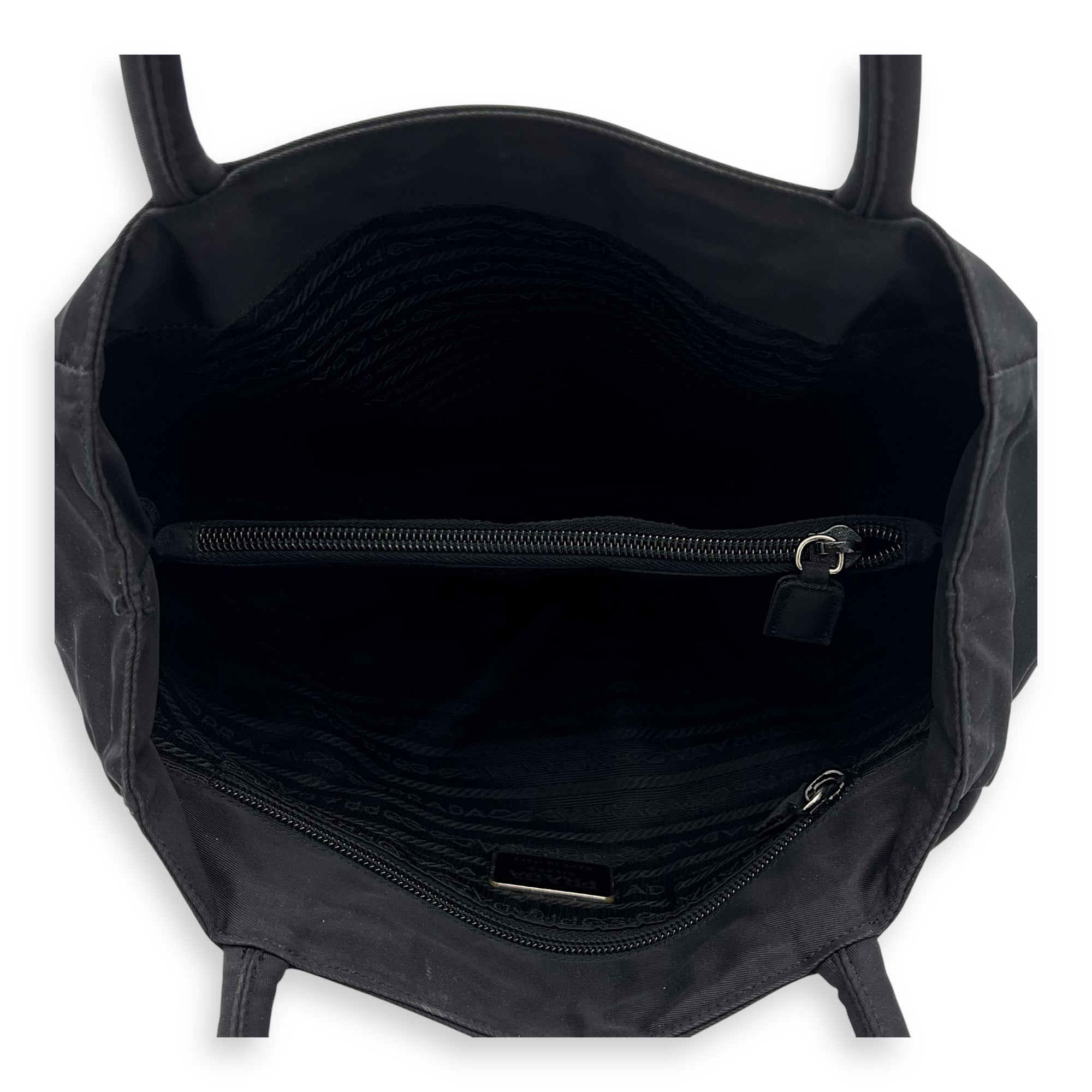 Prada Logo Top Handle Bag Black in Nylon, Silver hardware_6