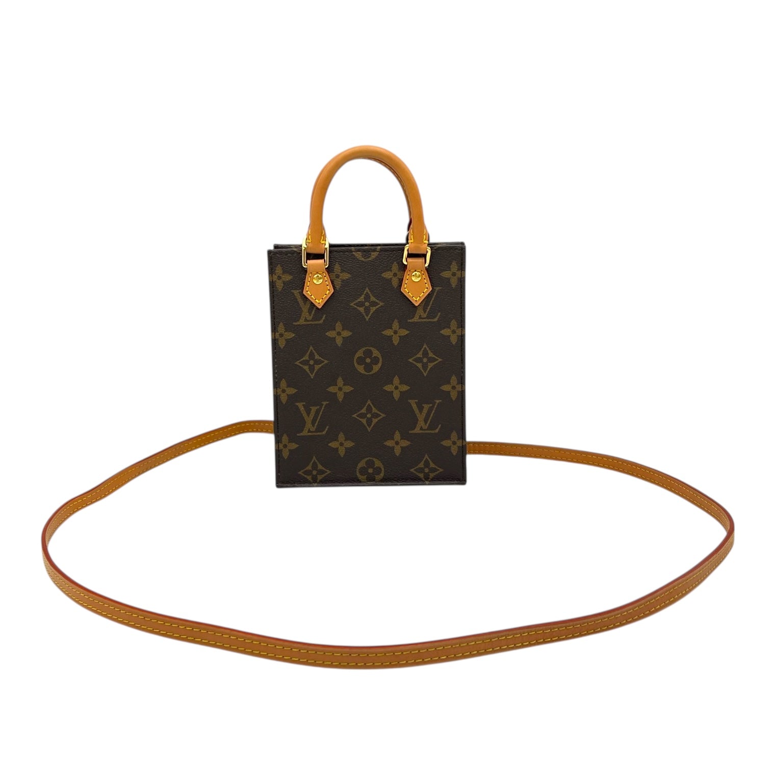 Louis Vuitton Sac Plat Top Handle Bag Brown in Monogram Coated Canvas, Gold hardware_7
