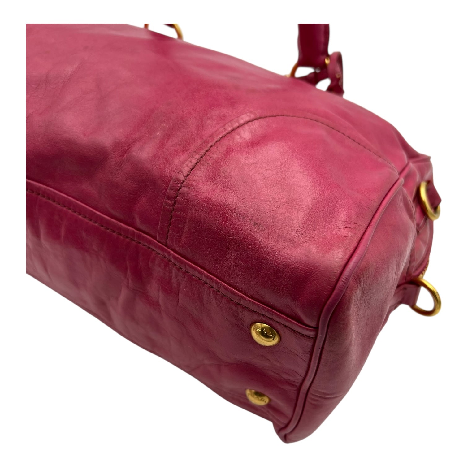 Prada Vitello Shine Top Handle Bag Medium Pink in Calfskin, Gold hardware_13
