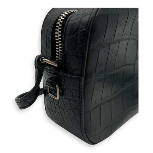 Saint Laurent Camera Crossbody Bag Beige in Crocodile Embossed Calfskin, Silver hardware_7