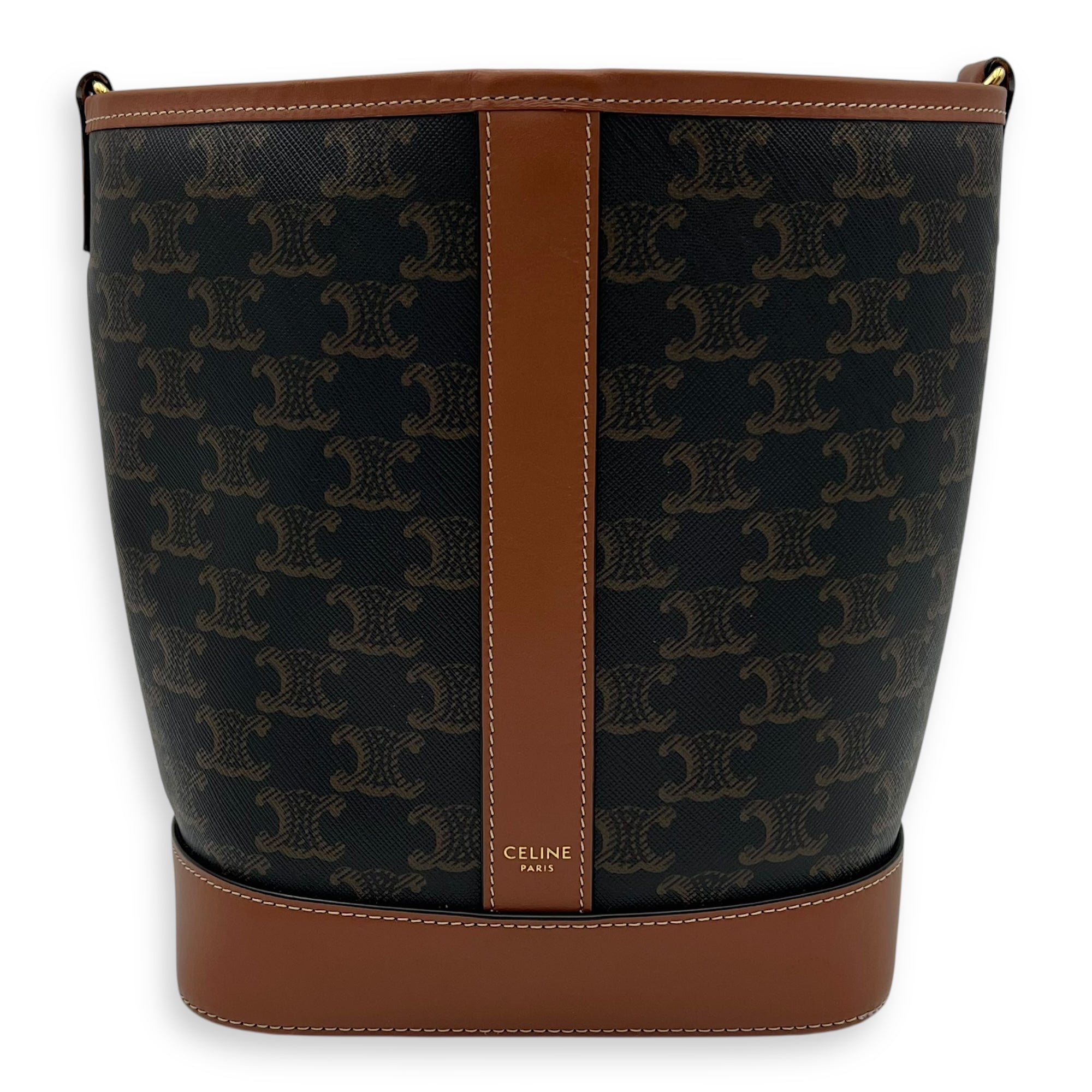 Celine Triomphe Bucket Bag Brown in Coated Canvas, Gold hardware_1