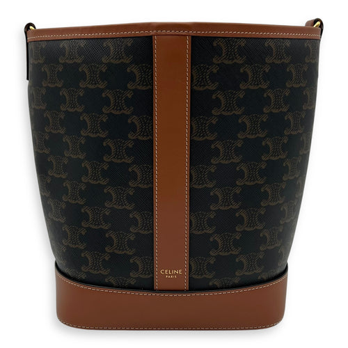 Celine Triomphe Bucket Bag Brown in Coated Canvas, Gold hardware_1