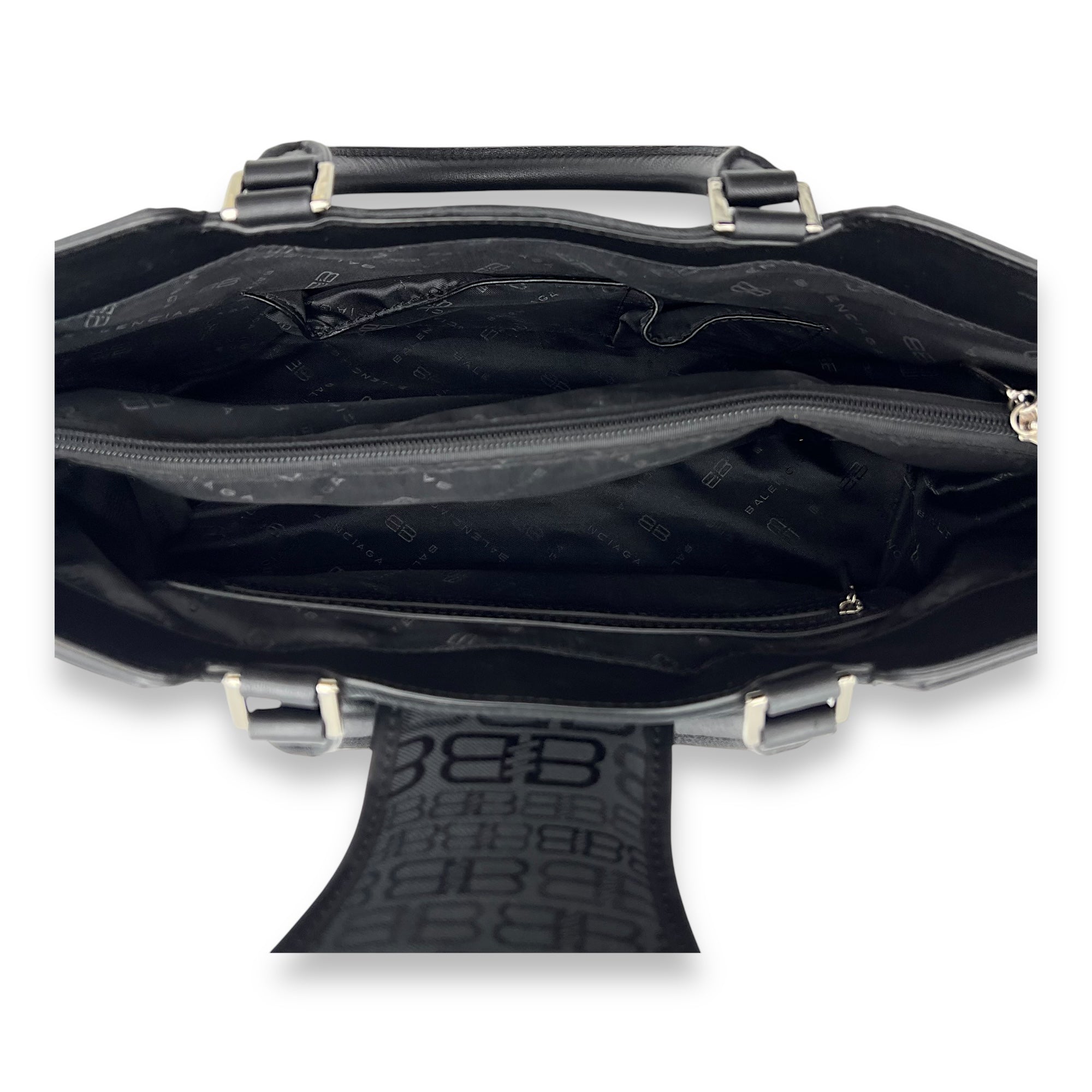 Balenciaga Logo Top Handle Bag Black in Canvas, Silver hardware_6