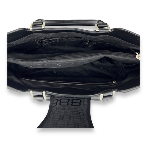 Balenciaga Logo Top Handle Bag Black in Canvas, Silver hardware_6