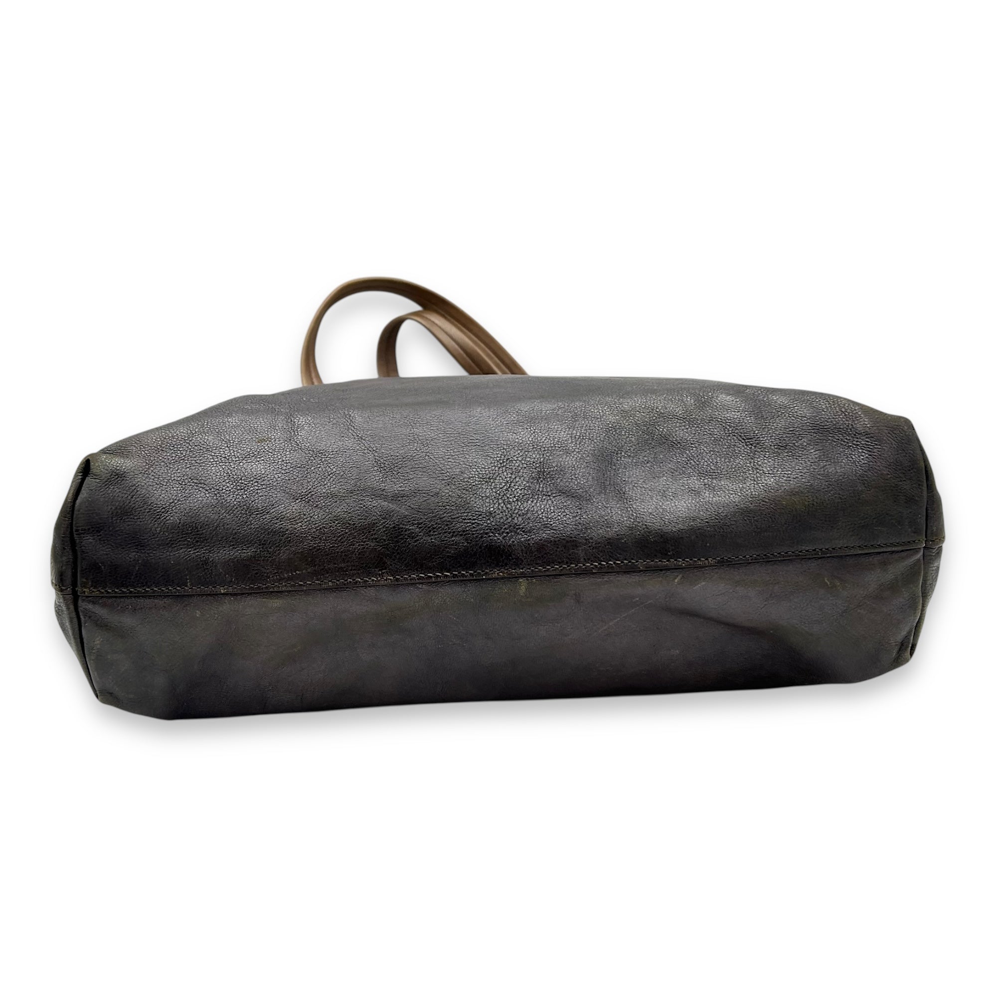 Prada Logo Top Handle Bag Brown in Calfskin, Silver hardware_5