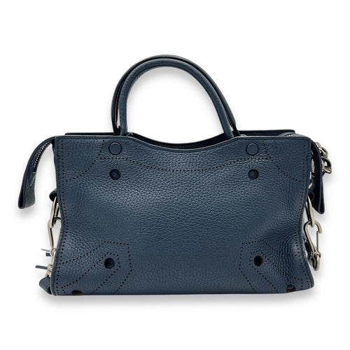 Balenciaga City Blackout Mini Blue Top Handle Bag in Calfskin, Silver hardware_2