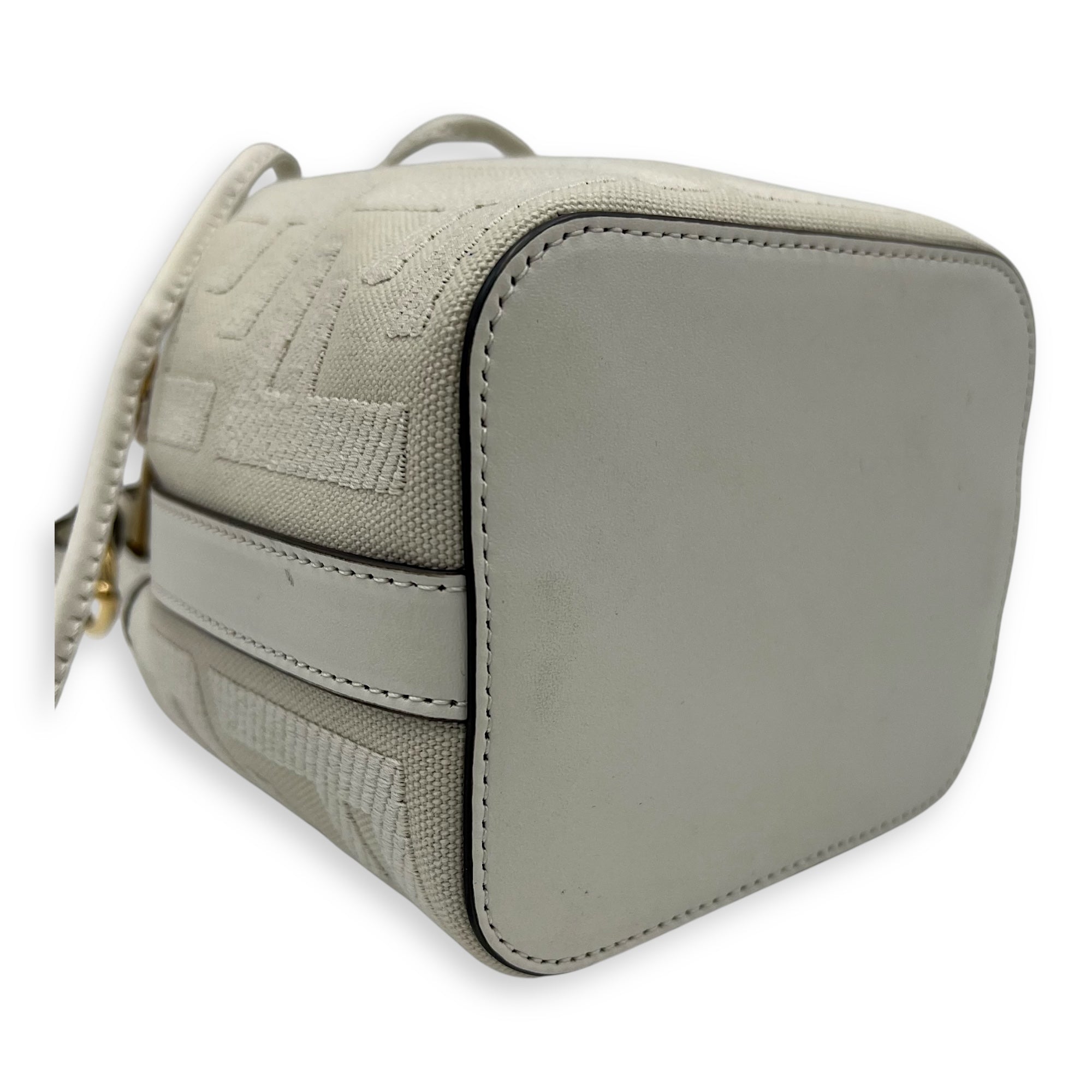 Fendi Mon Tresor Mini White Bucket Bag in Canvas, Silver hardware_14