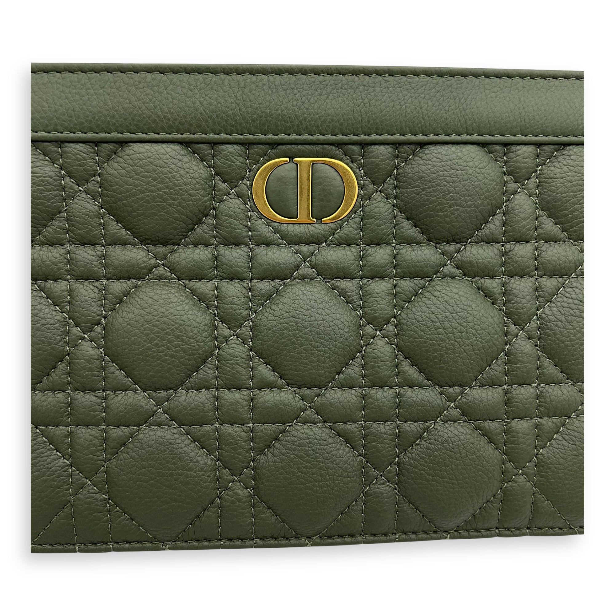 Christian Dior Caro Pouch with chain Green in Calfskin, Gold hardware_7