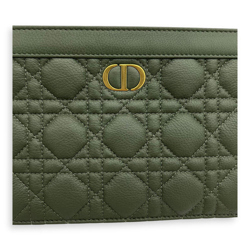 Christian Dior Caro Pouch with chain Green in Calfskin, Gold hardware_7