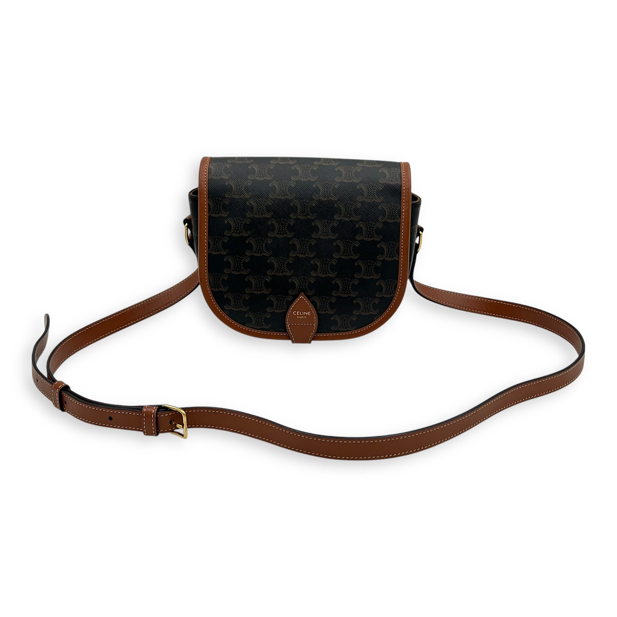 Celine Folco Crossbody Bag Brown in Coated Canvas, Gold hardware_10