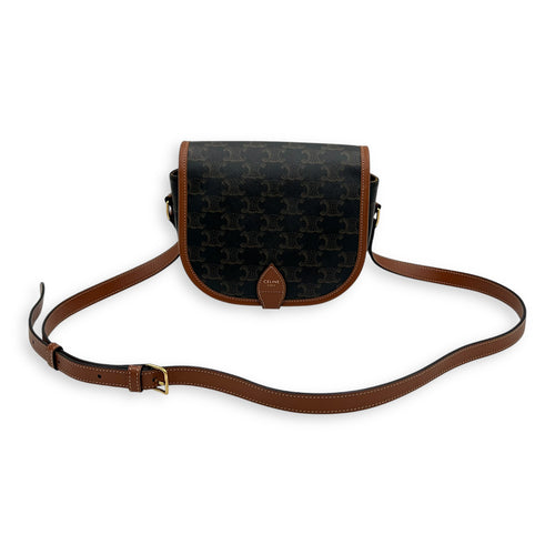 Celine Folco Crossbody Bag Brown in Coated Canvas, Gold hardware_10