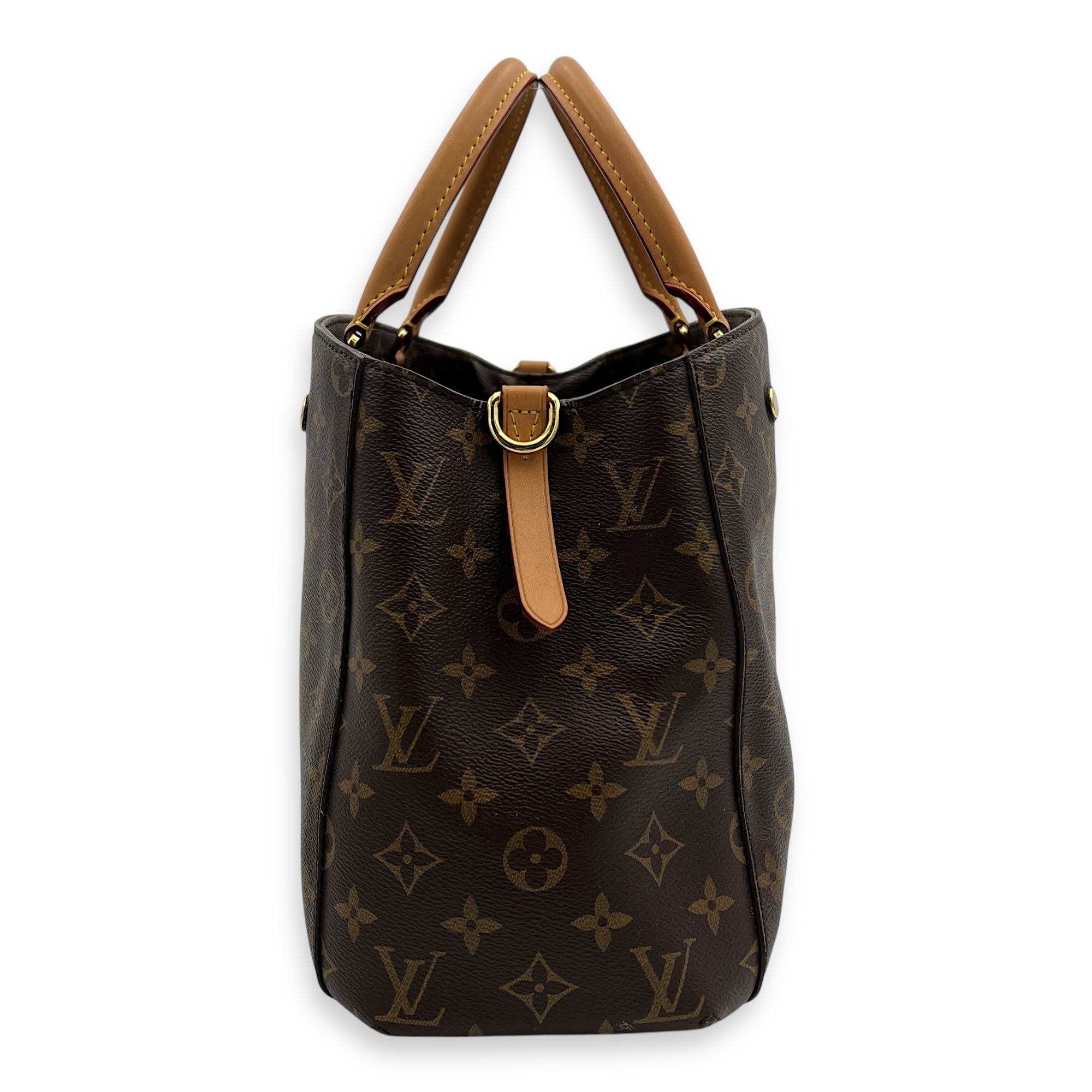 Louis Vuitton Montaigne Top Handle Bag MM Brown in Monogram Coated Canvas, Gold hardware_3