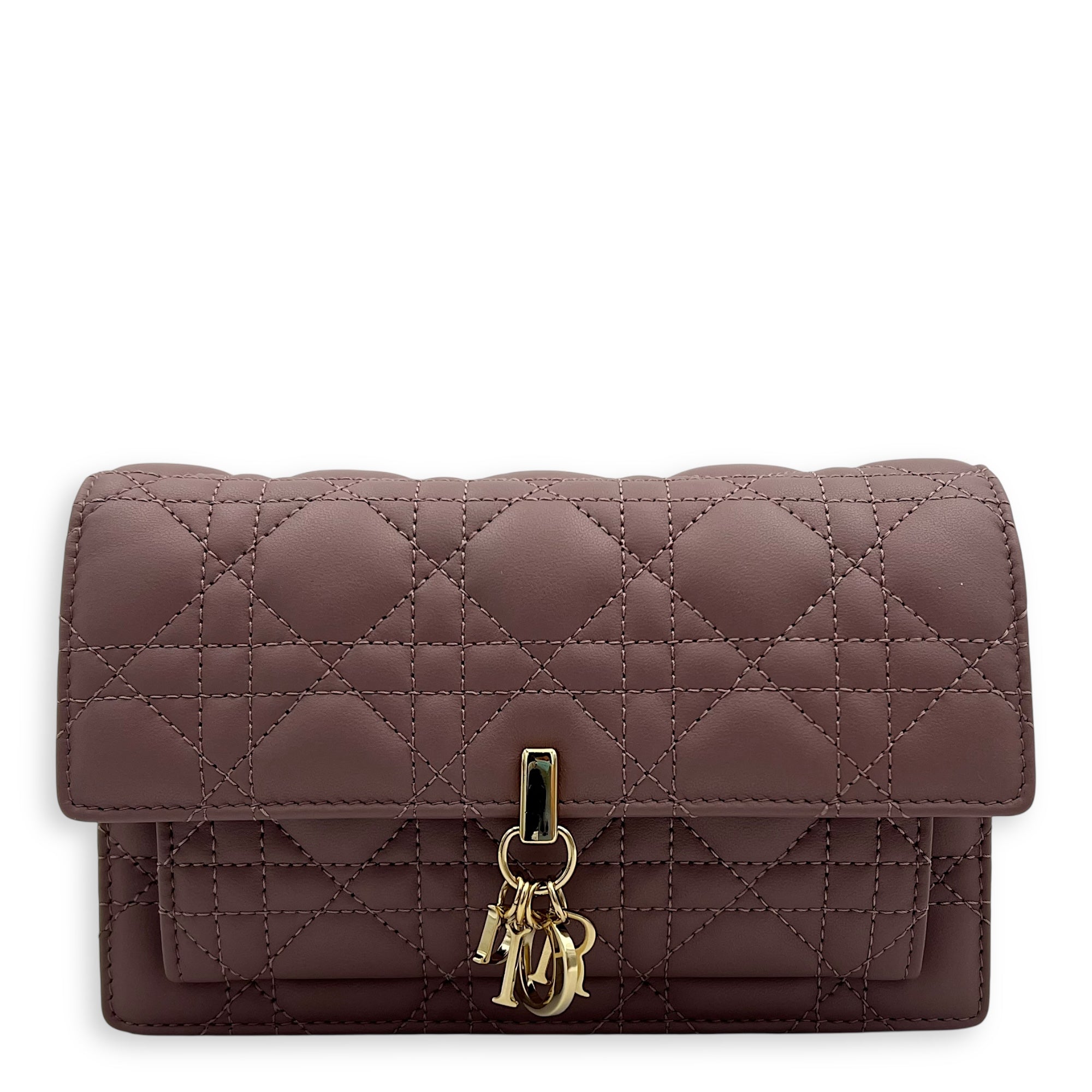 Dior Lady Dior chain pouch Crossbody Bag Pink in Calfskin, Gold hardware_1