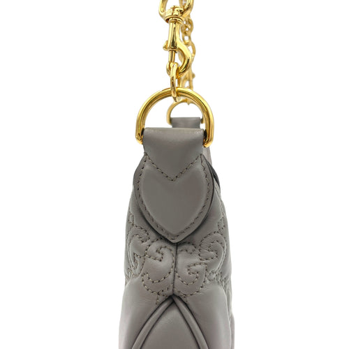 Matelassé Grey Shoulder Bag in Calfskin, Gold hardware