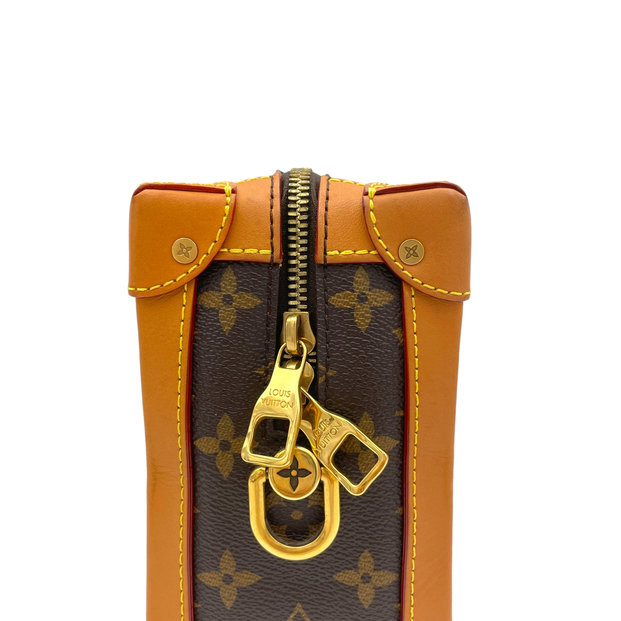 Soft Trunk Crossbody Bag Brown in Monogram Coated Canvas, Gold hardware