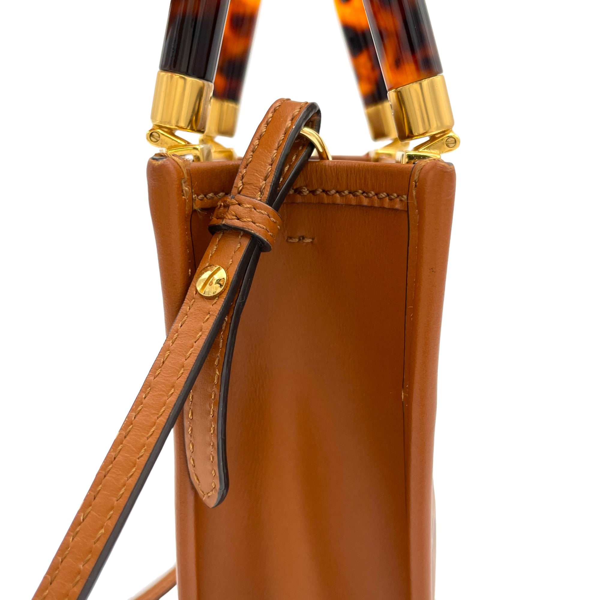 Sunshine Shopper Mini Brown Top Handle Bag in Calfskin, Gold hardware