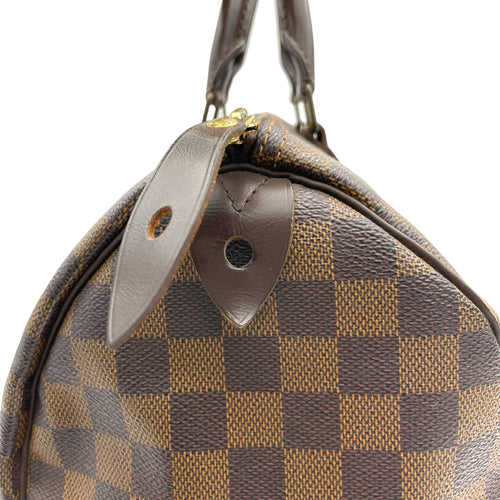 Speedy Top Handle Bag 35 Damier Ebene in Coated Canvas, Gold hardware