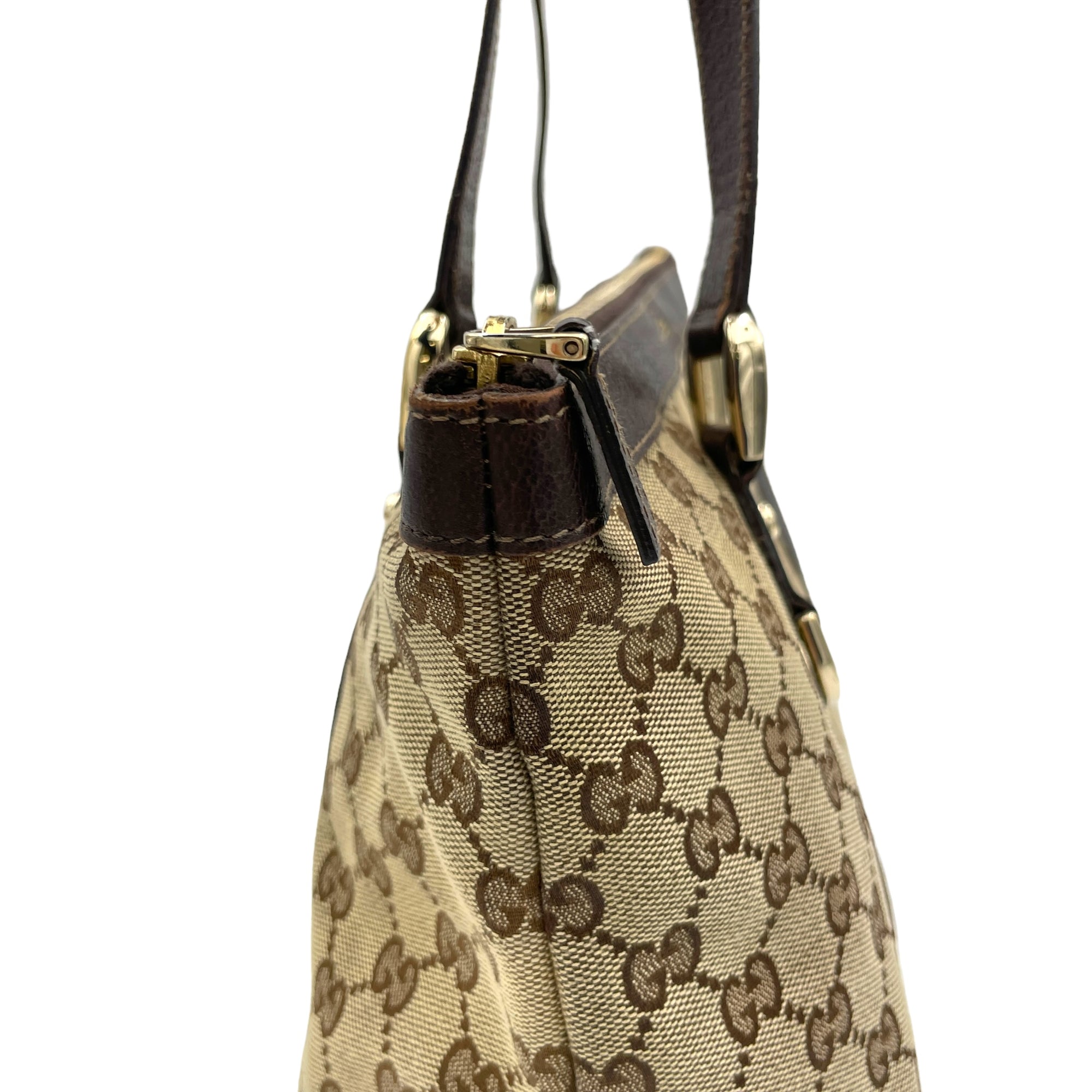 GG Supreme Brown Shoulder Bag in Canvas, Gold hardware