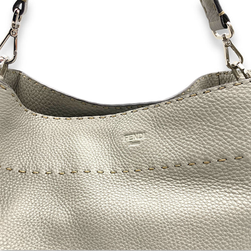 Selleria Anna Grey Bucket Bag in Calfskin, Silver hardware