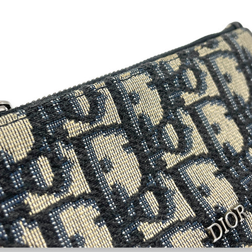 Oblique Blue Card Holder in Jacquard, Silver hardware