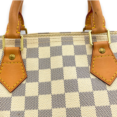 Speedy Damier Azur Top Handle Bag in Coated Canvas, Gold hardware