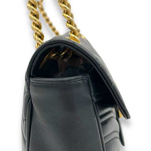 GG Marmont Small Black Shoulder Bag in Calfskin, Gold hardware