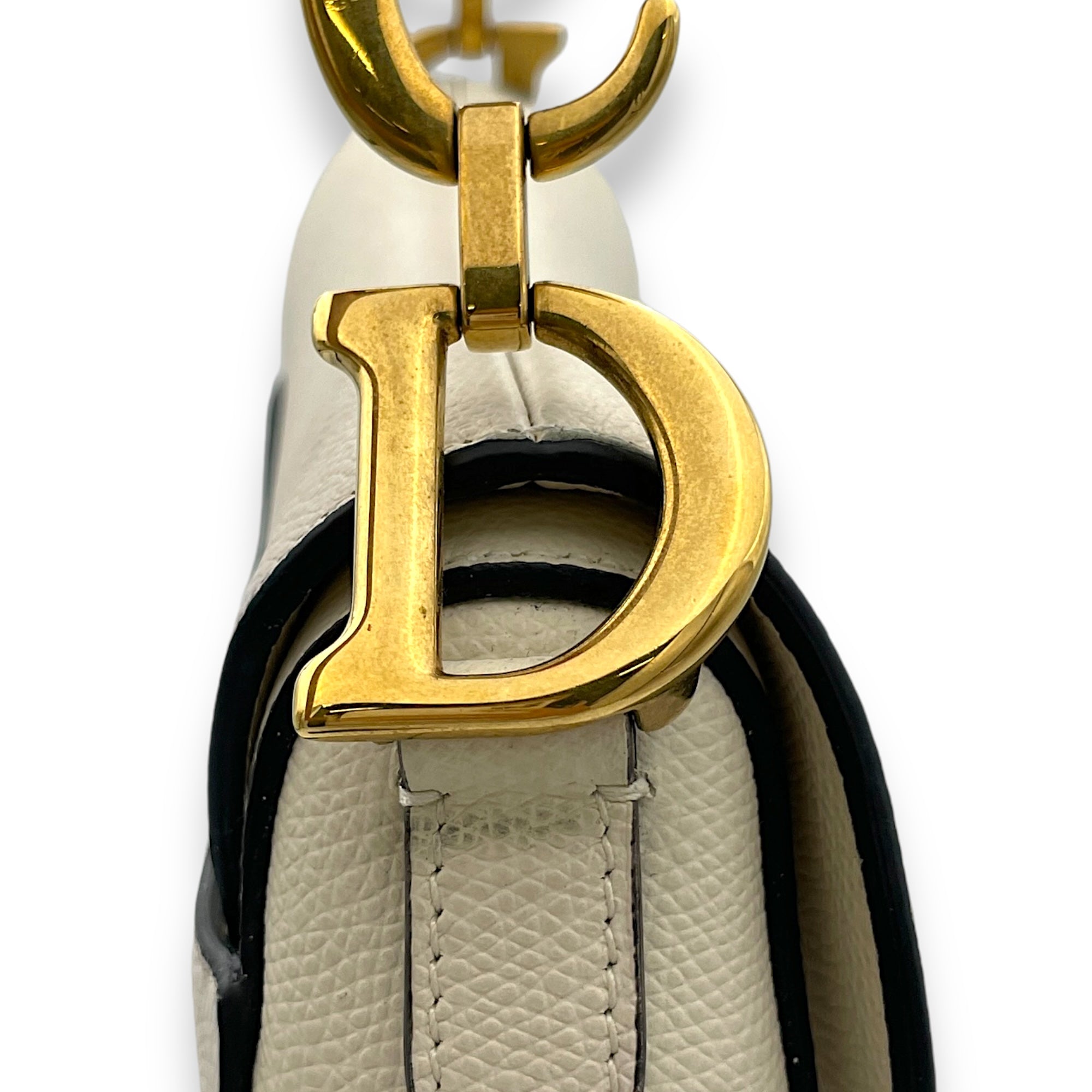 Saddle Top Handle Bag Mini White in Calfskin, Gold hardware