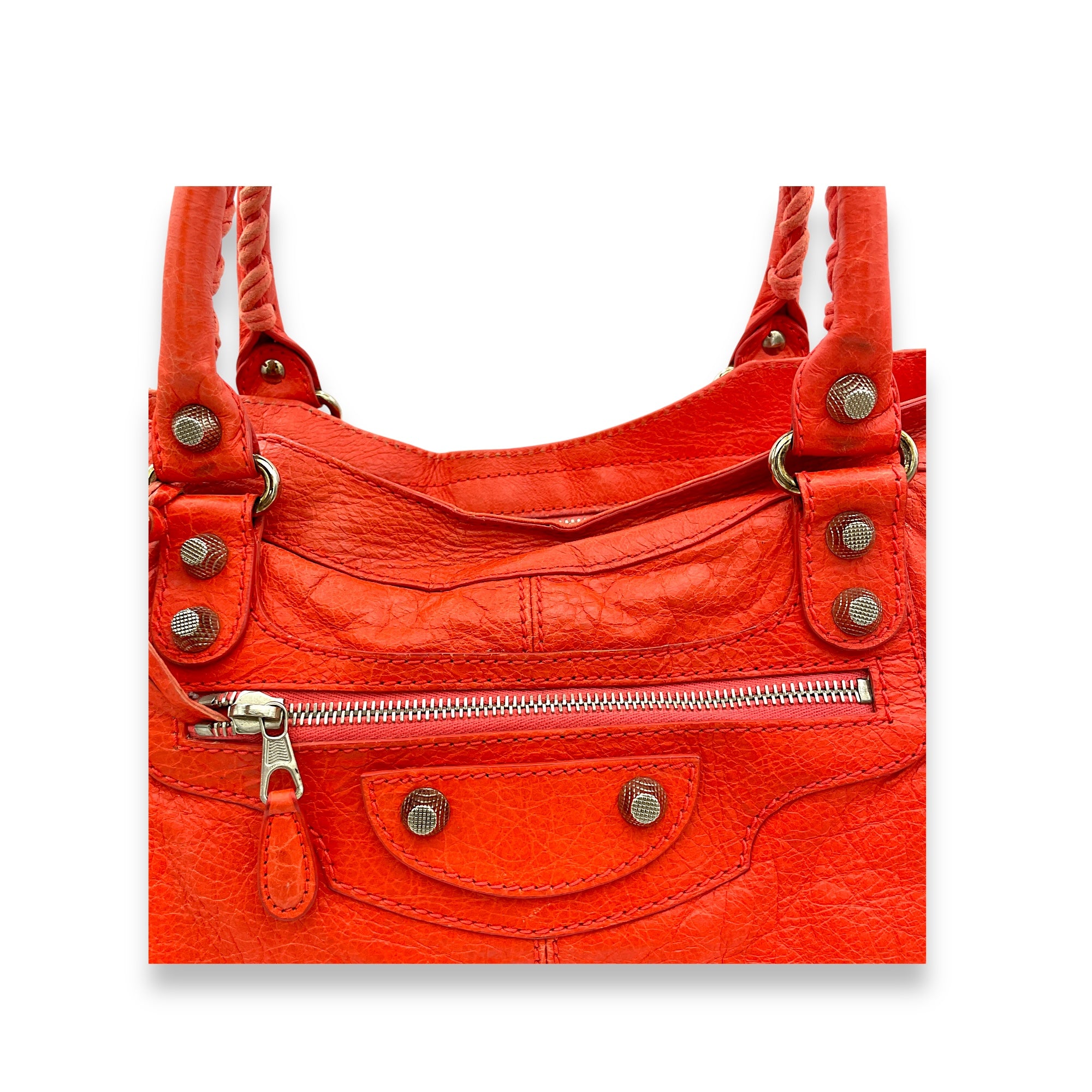 Part Time Shoulder Bag Orange in Distressed Leather, Silver hardware