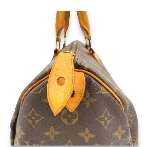 Speedy 35 Brown Top Handle Bag in Monogram Coated Canvas, Gold hardware