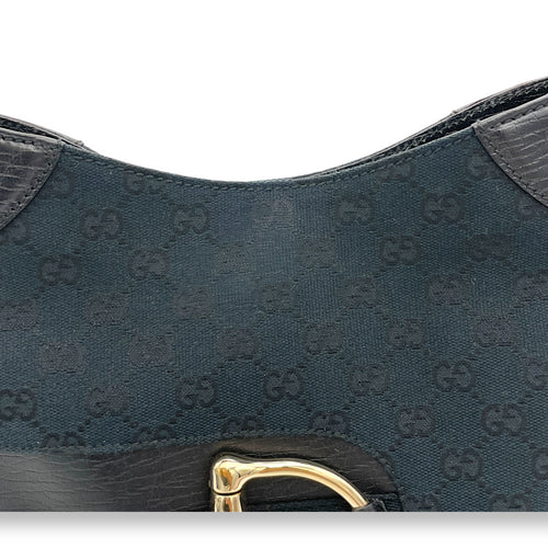 horsebit Black Shoulder Bag in Jacquard, Light Gold hardware