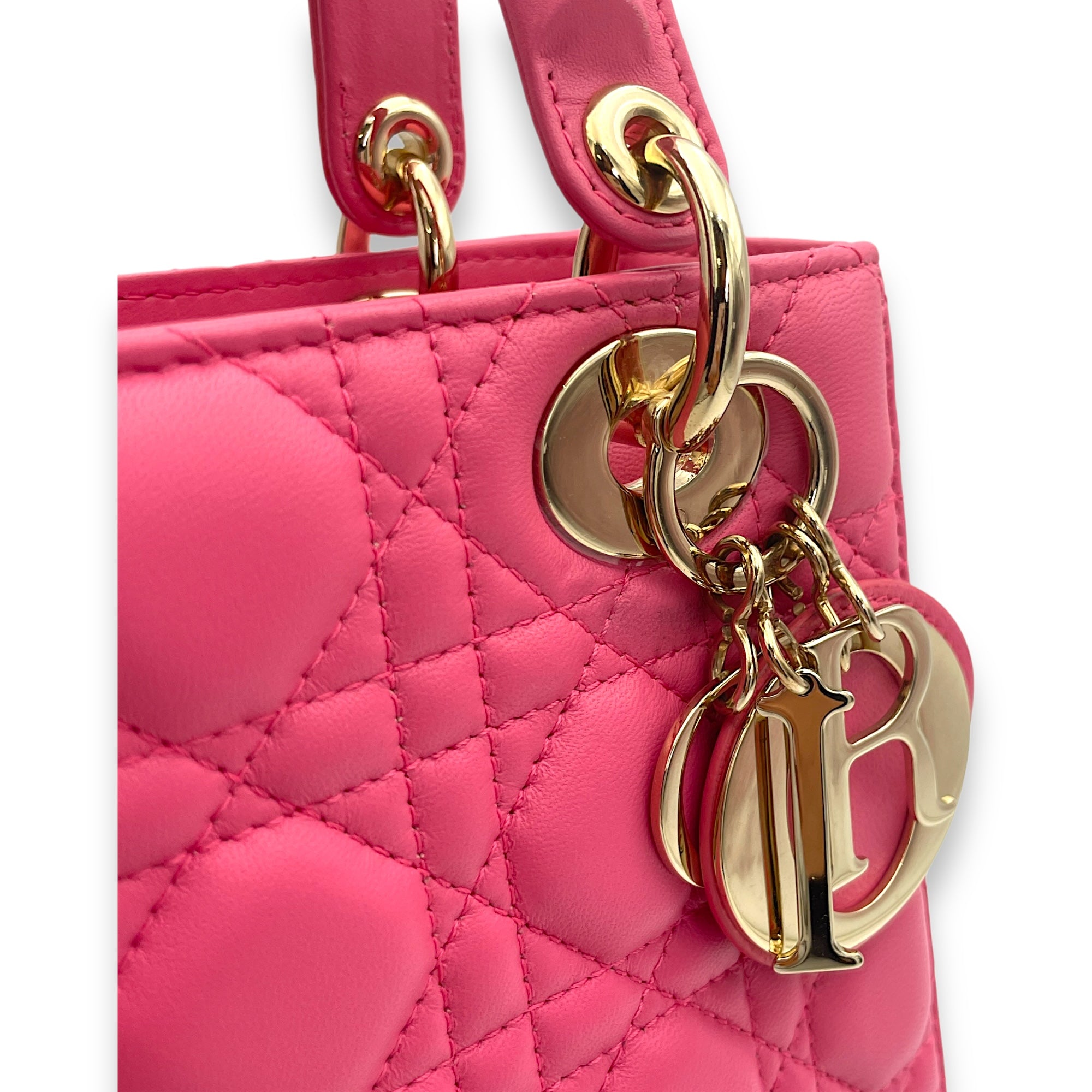 Lady Dior Small Pink Top Handle Bag in Lambskin, Gold hardware